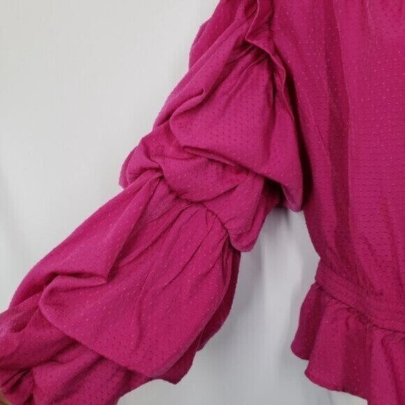 Guess Puffy Sleeve Off Shoulder Barbie Pink Pirate Top Ruffles Women's Sz Large - Picture 5 of 16
